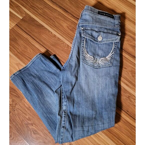 Rock & Republic Womens Size 12 Kendall Denim Jeans 32x25.5‎ Med Wash Embroidered - Picture 2 of 13